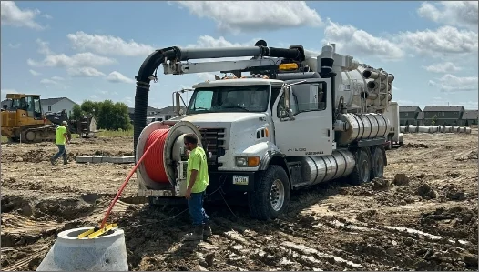 Man next to a truck feeding a wire underground